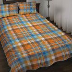 Orange And Blue Madras Pattern Print Quilt Bed Set