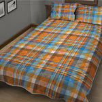 Orange And Blue Madras Pattern Print Quilt Bed Set