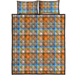 Orange And Blue Madras Pattern Print Quilt Bed Set