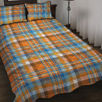 Orange And Blue Madras Pattern Print Quilt Bed Set