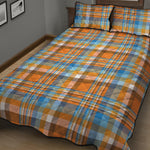 Orange And Blue Madras Pattern Print Quilt Bed Set