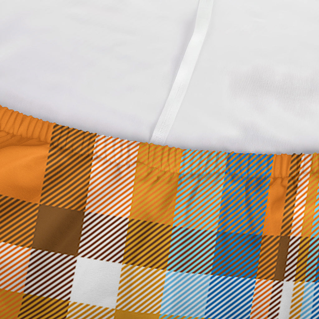 Orange And Blue Madras Pattern Print Sofa Cover