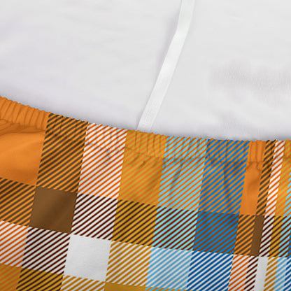 Orange And Blue Madras Pattern Print Sofa Cover