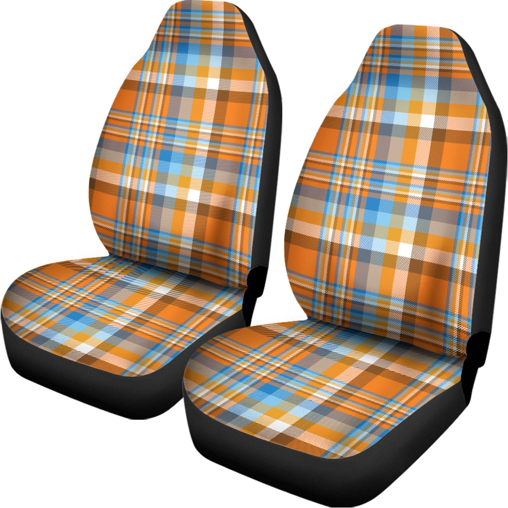 Orange And Blue Madras Pattern Print Universal Fit Car Seat Covers