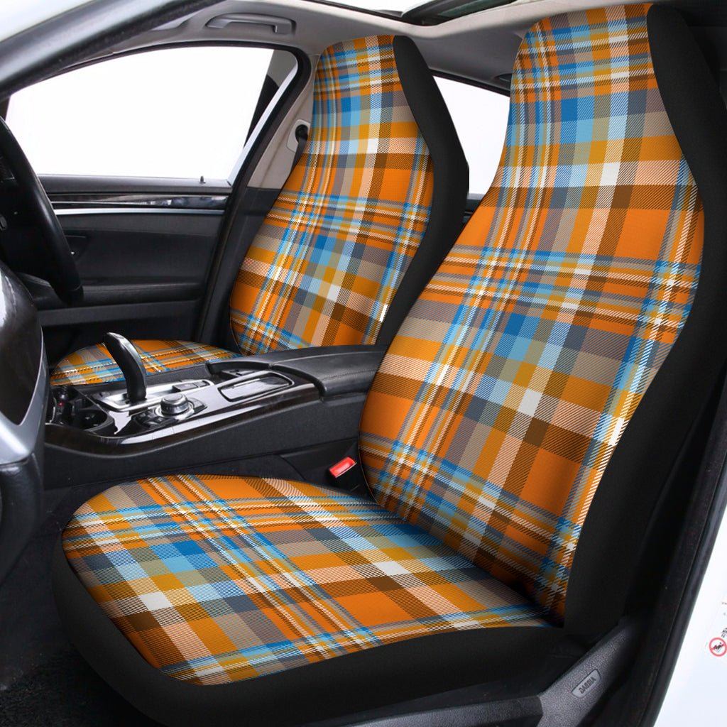 Orange And Blue Madras Pattern Print Universal Fit Car Seat Covers