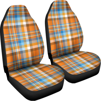 Orange And Blue Madras Pattern Print Universal Fit Car Seat Covers