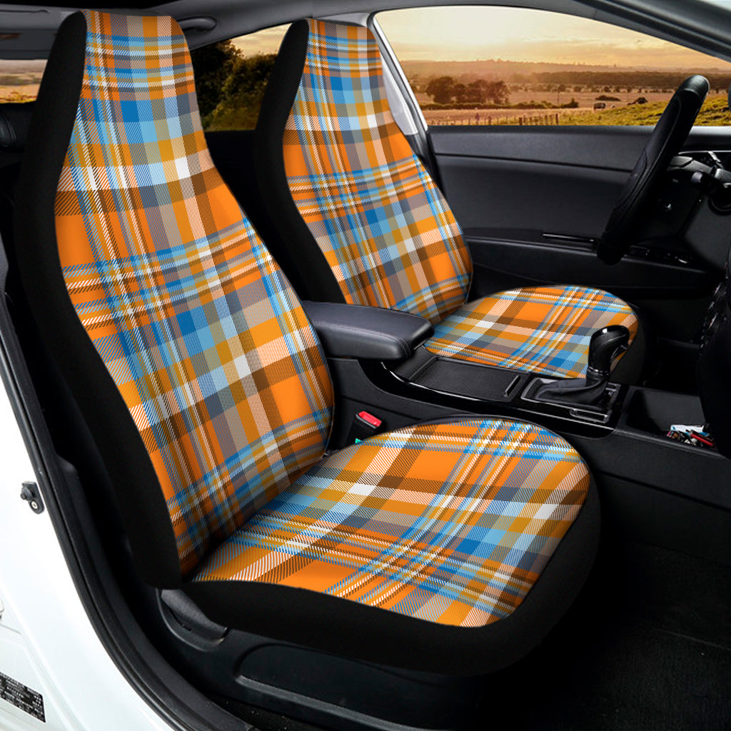 Orange And Blue Madras Pattern Print Universal Fit Car Seat Covers