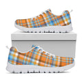 Orange And Blue Madras Pattern Print White Running Shoes