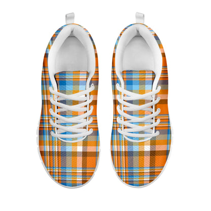 Orange And Blue Madras Pattern Print White Sneakers