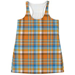 Orange And Blue Madras Pattern Print Women's Racerback Tank Top