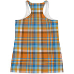 Orange And Blue Madras Pattern Print Women's Racerback Tank Top