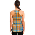 Orange And Blue Madras Pattern Print Women's Racerback Tank Top