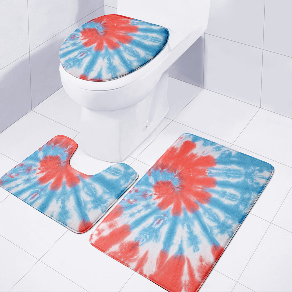Orange And Blue Tie Dye Print 3 Piece Bath Mat Set