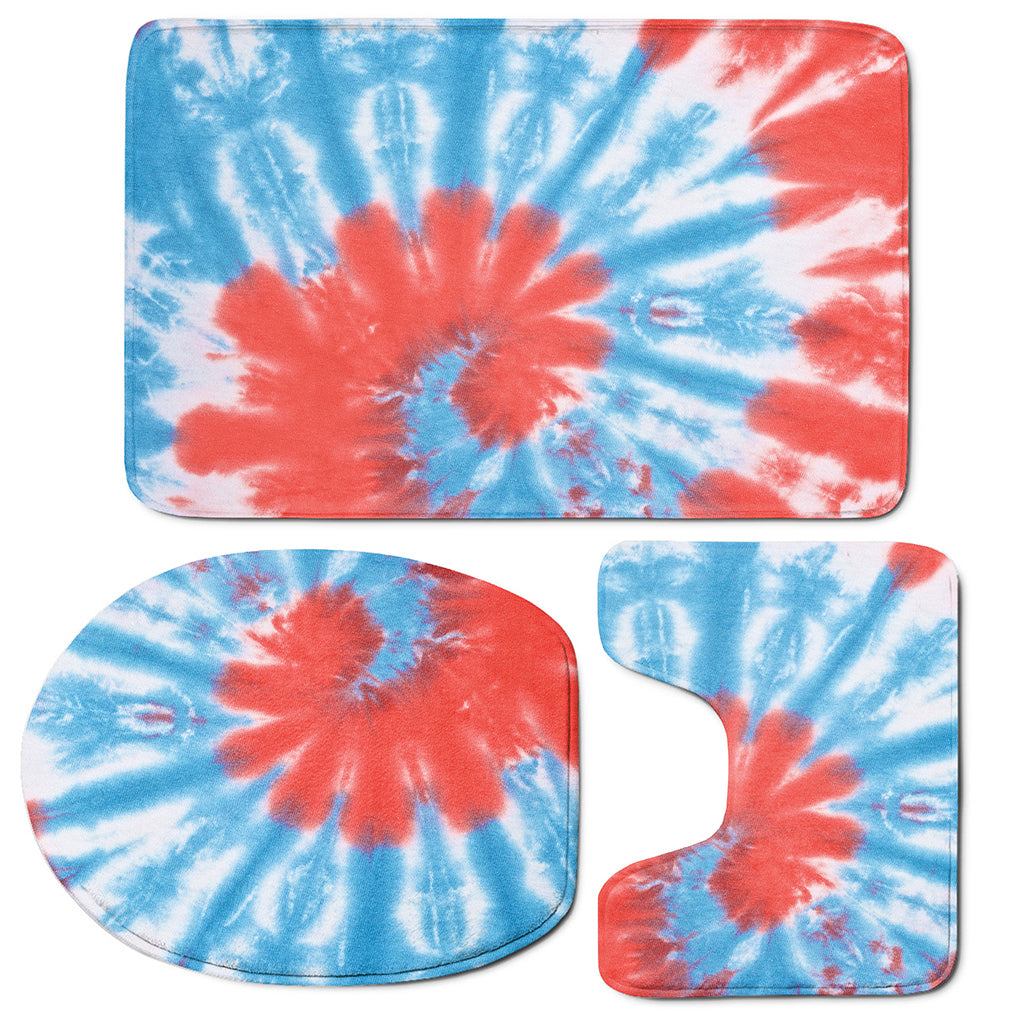 Orange And Blue Tie Dye Print 3 Piece Bath Mat Set