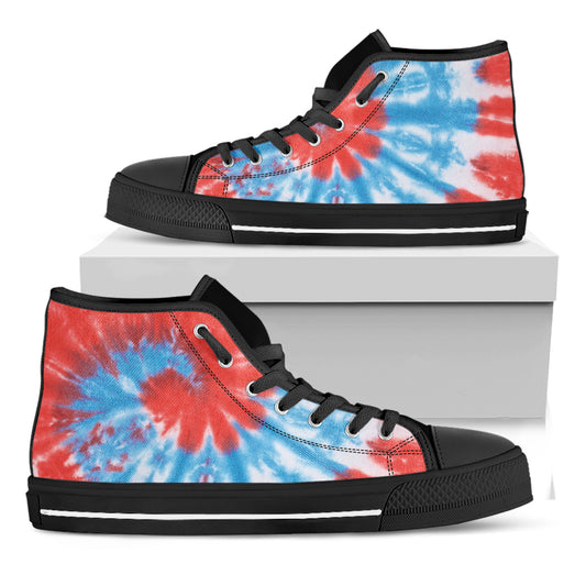 Orange And Blue Tie Dye Print Black High Top Shoes