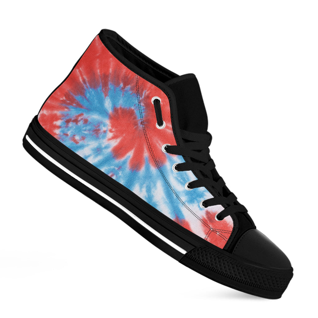 Orange And Blue Tie Dye Print Black High Top Shoes