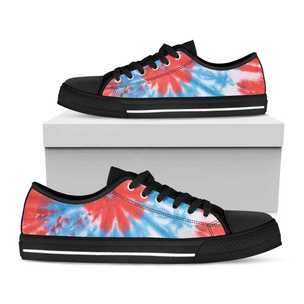 Orange And Blue Tie Dye Print Black Low Top Shoes 