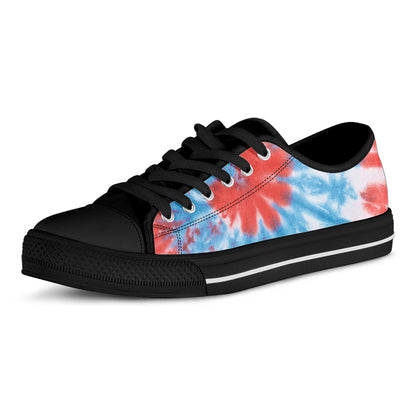 Orange And Blue Tie Dye Print Black Low Top Shoes 
