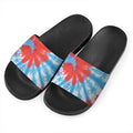 Orange And Blue Tie Dye Print Black Slide Sandals