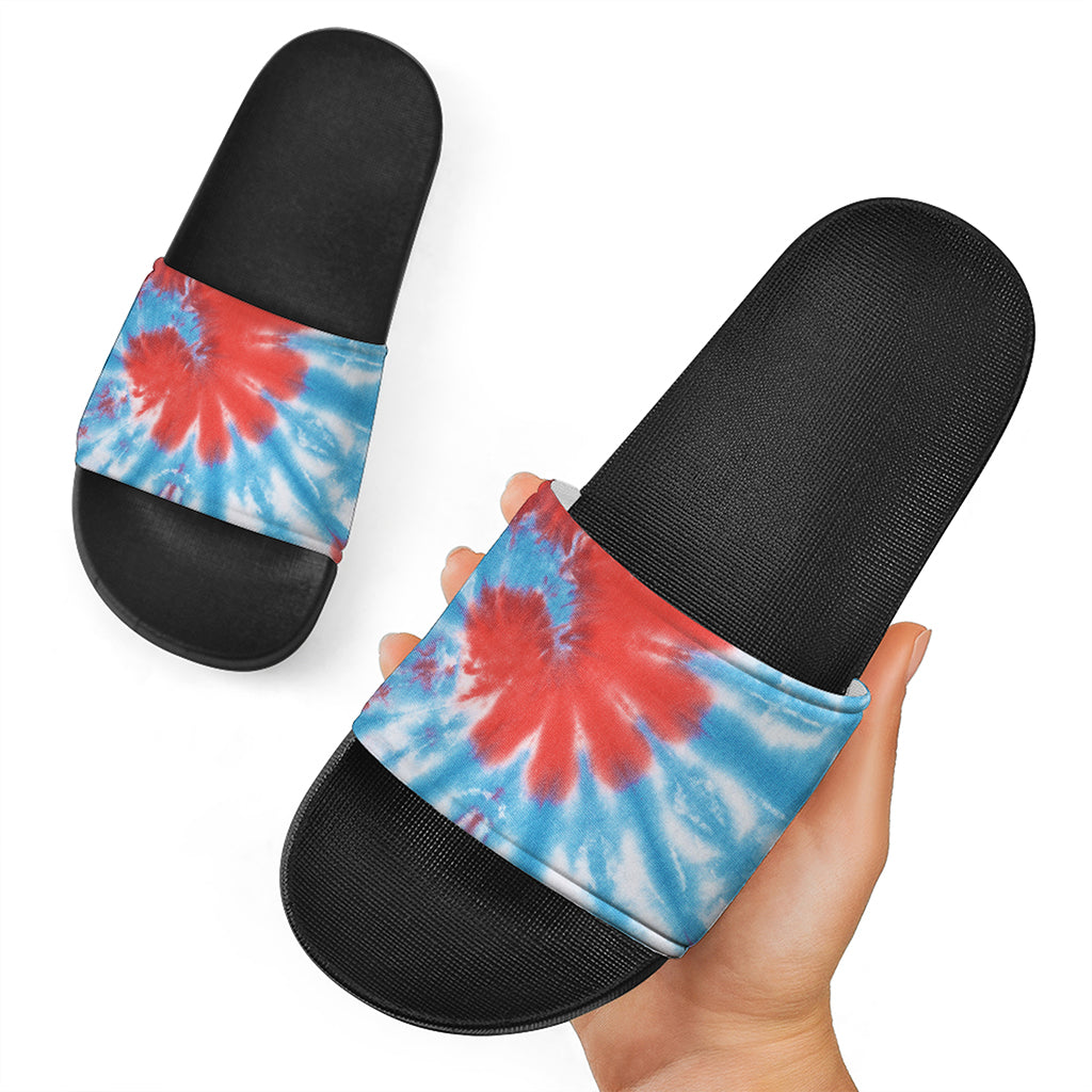 Orange And Blue Tie Dye Print Black Slide Sandals