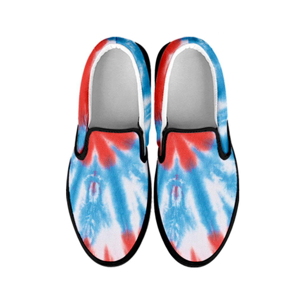 Orange And Blue Tie Dye Print Black Slip On Shoes