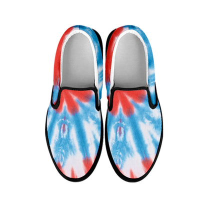 Orange And Blue Tie Dye Print Black Slip On Shoes
