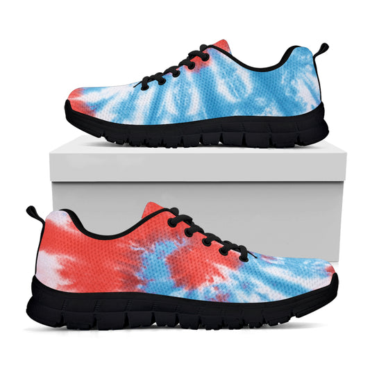 Orange And Blue Tie Dye Print Black Sneakers