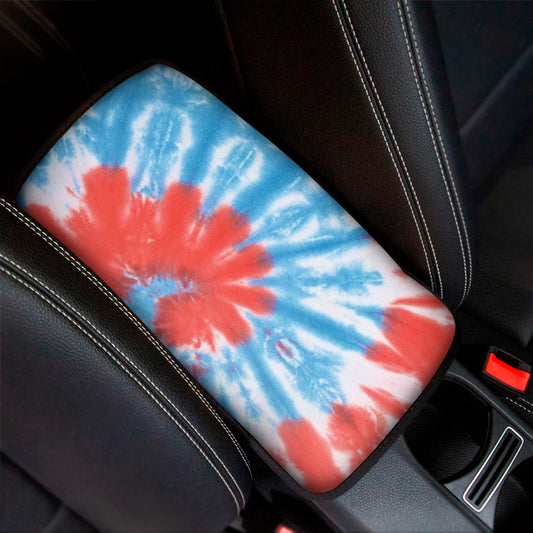 Orange And Blue Tie Dye Print Car Center Console Cover