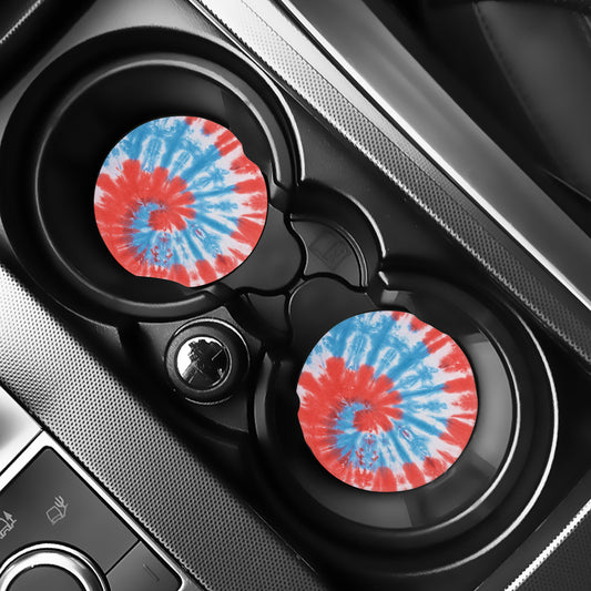 Orange And Blue Tie Dye Print Car Coasters