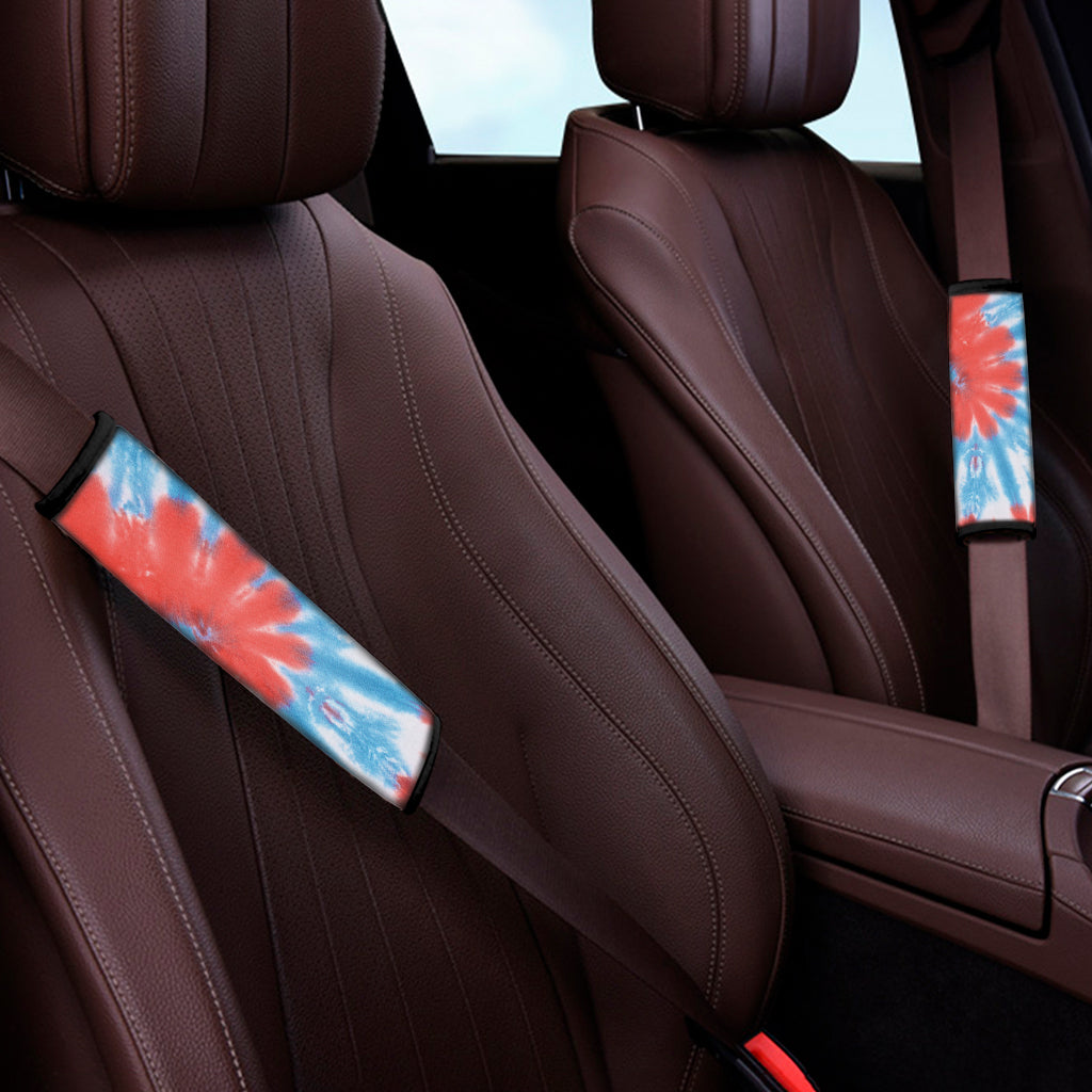 Orange And Blue Tie Dye Print Car Seat Belt Covers