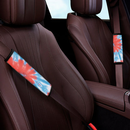 Orange And Blue Tie Dye Print Car Seat Belt Covers