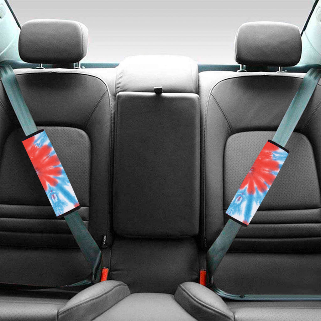 Orange And Blue Tie Dye Print Car Seat Belt Covers