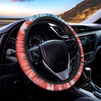 Orange And Blue Tie Dye Print Car Steering Wheel Cover