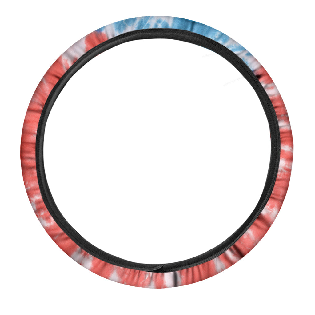 Orange And Blue Tie Dye Print Car Steering Wheel Cover