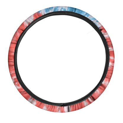Orange And Blue Tie Dye Print Car Steering Wheel Cover