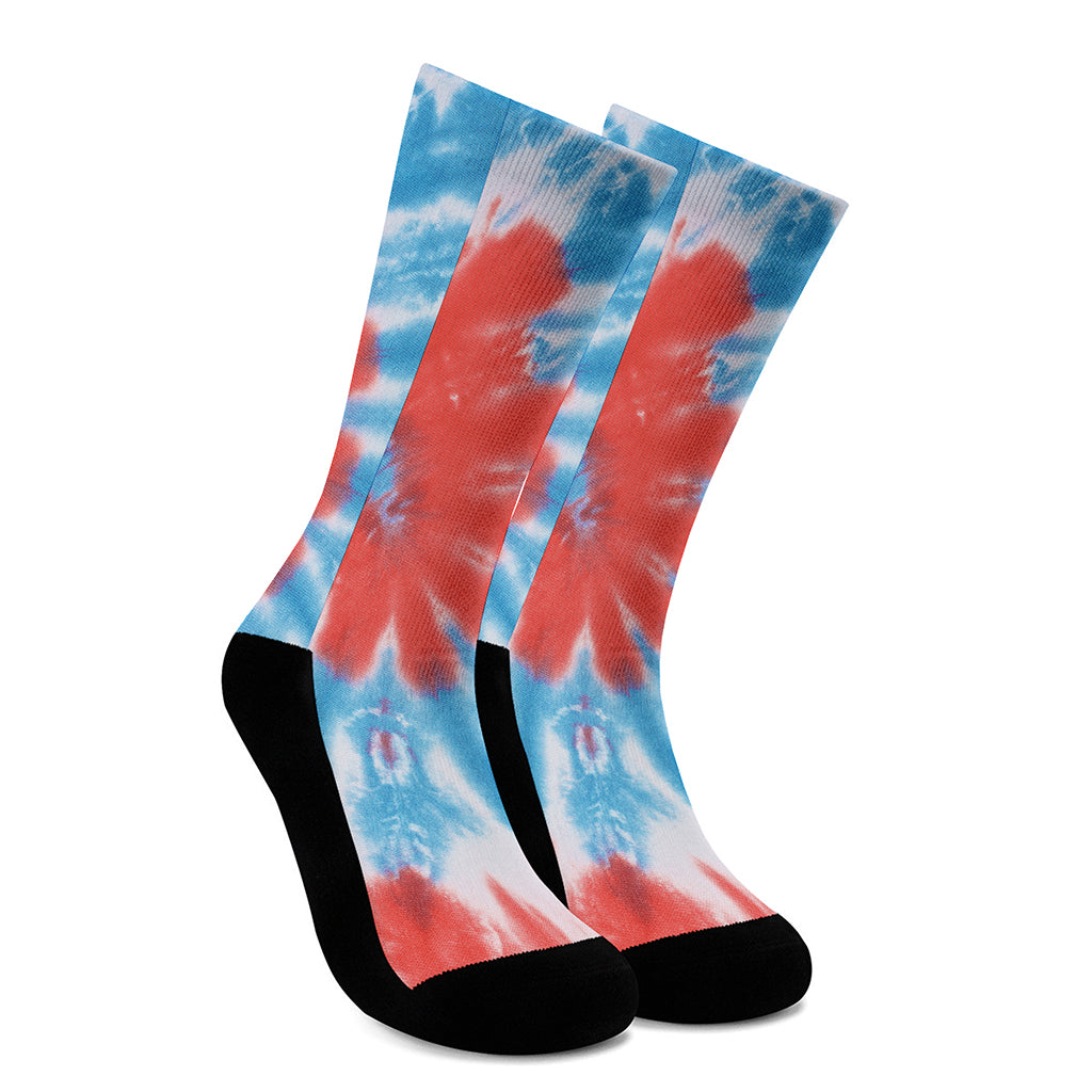 Orange And Blue Tie Dye Print Crew Socks