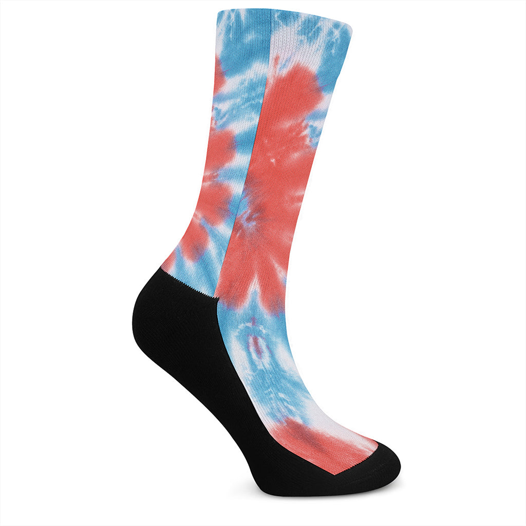 Orange And Blue Tie Dye Print Crew Socks