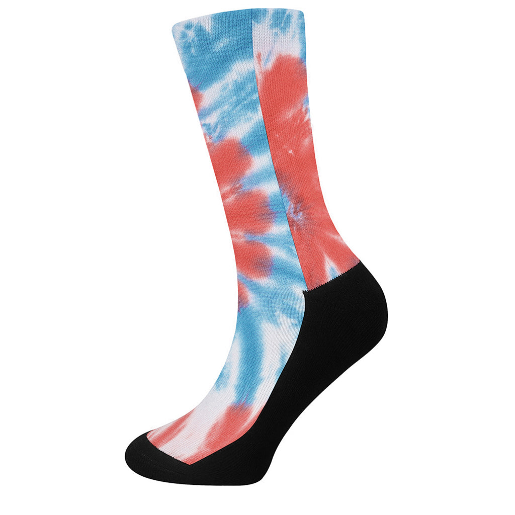 Orange And Blue Tie Dye Print Crew Socks