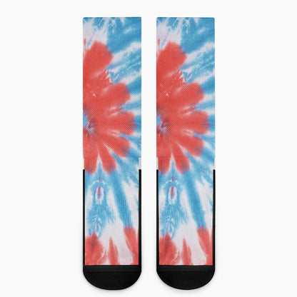 Orange And Blue Tie Dye Print Crew Socks