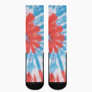 Orange And Blue Tie Dye Print Crew Socks