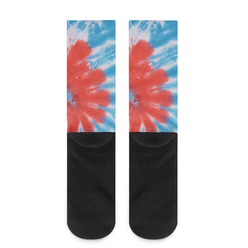 Orange And Blue Tie Dye Print Crew Socks