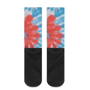 Orange And Blue Tie Dye Print Crew Socks