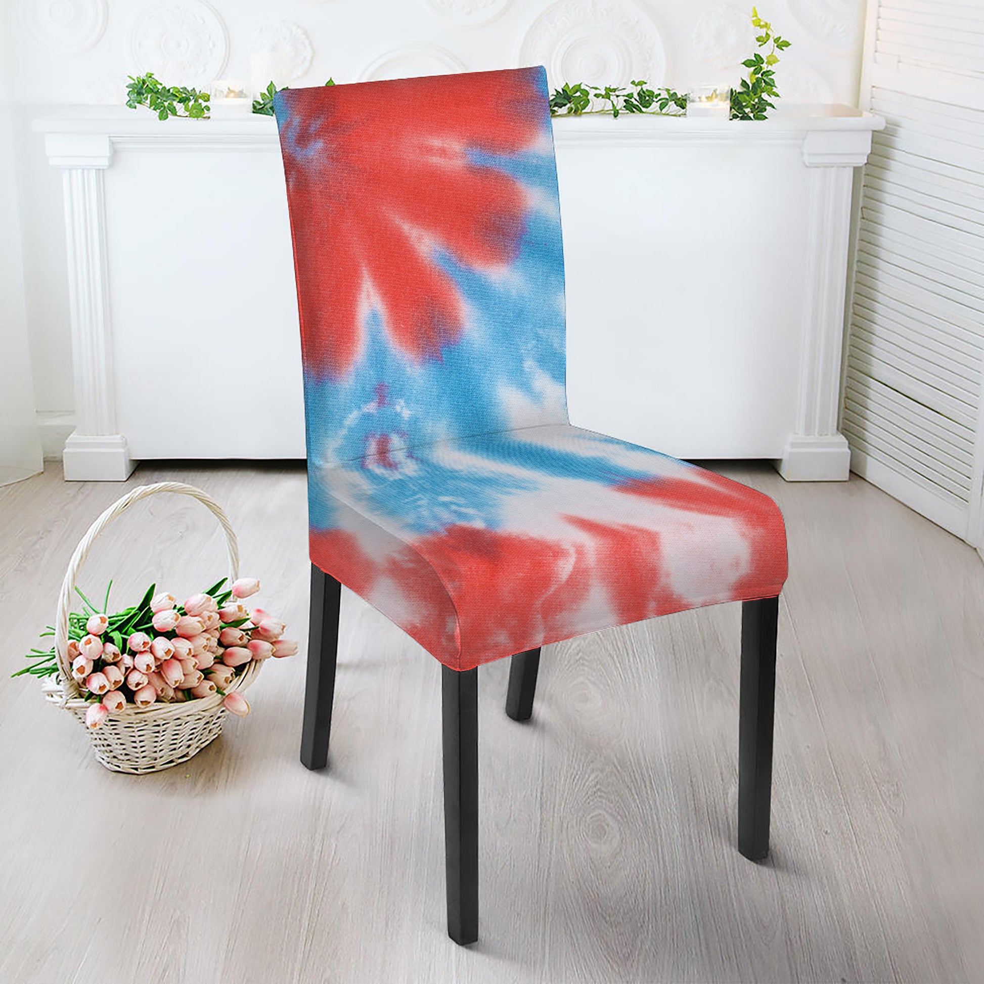 Orange And Blue Tie Dye Print Dining Chair Slipcover