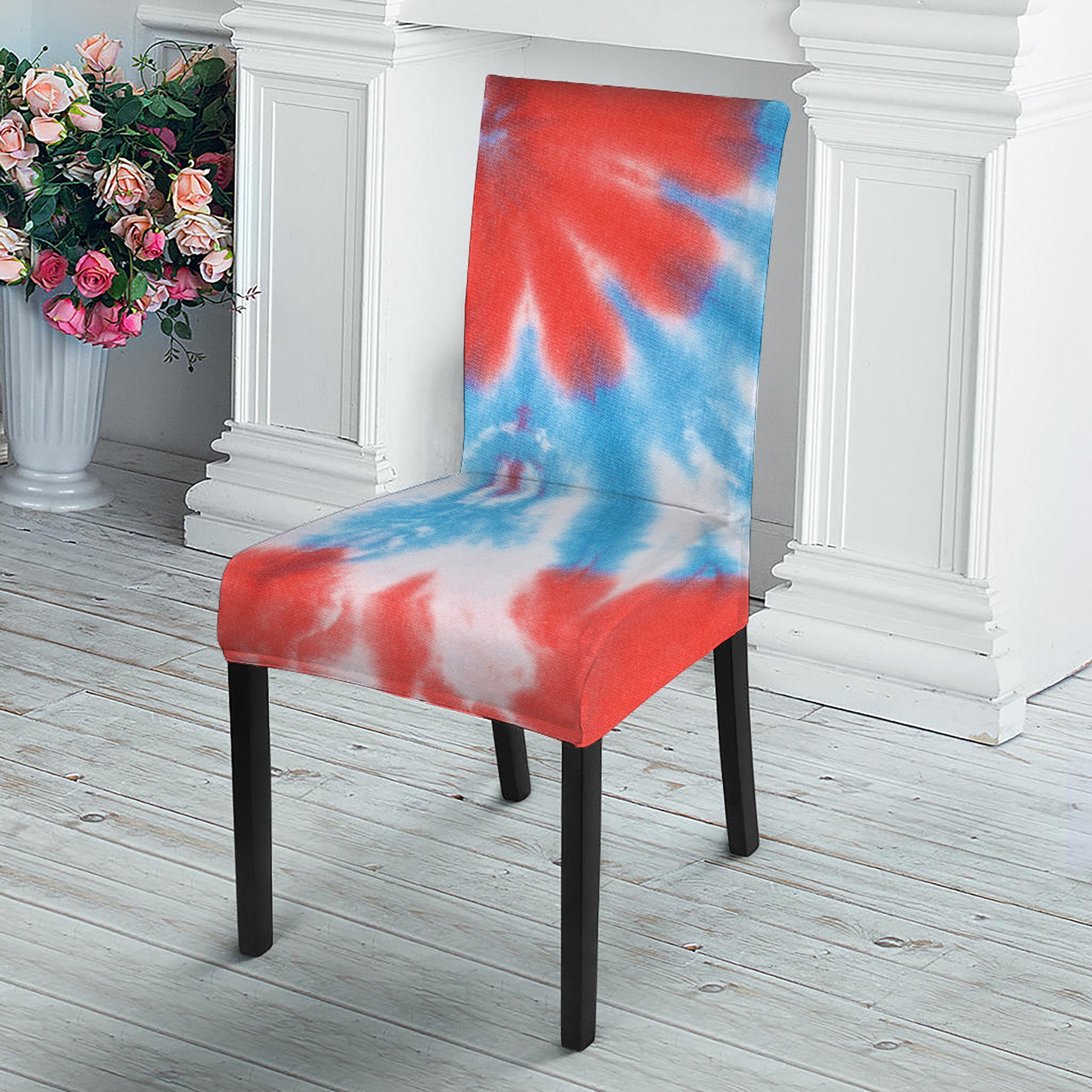 Orange And Blue Tie Dye Print Dining Chair Slipcover