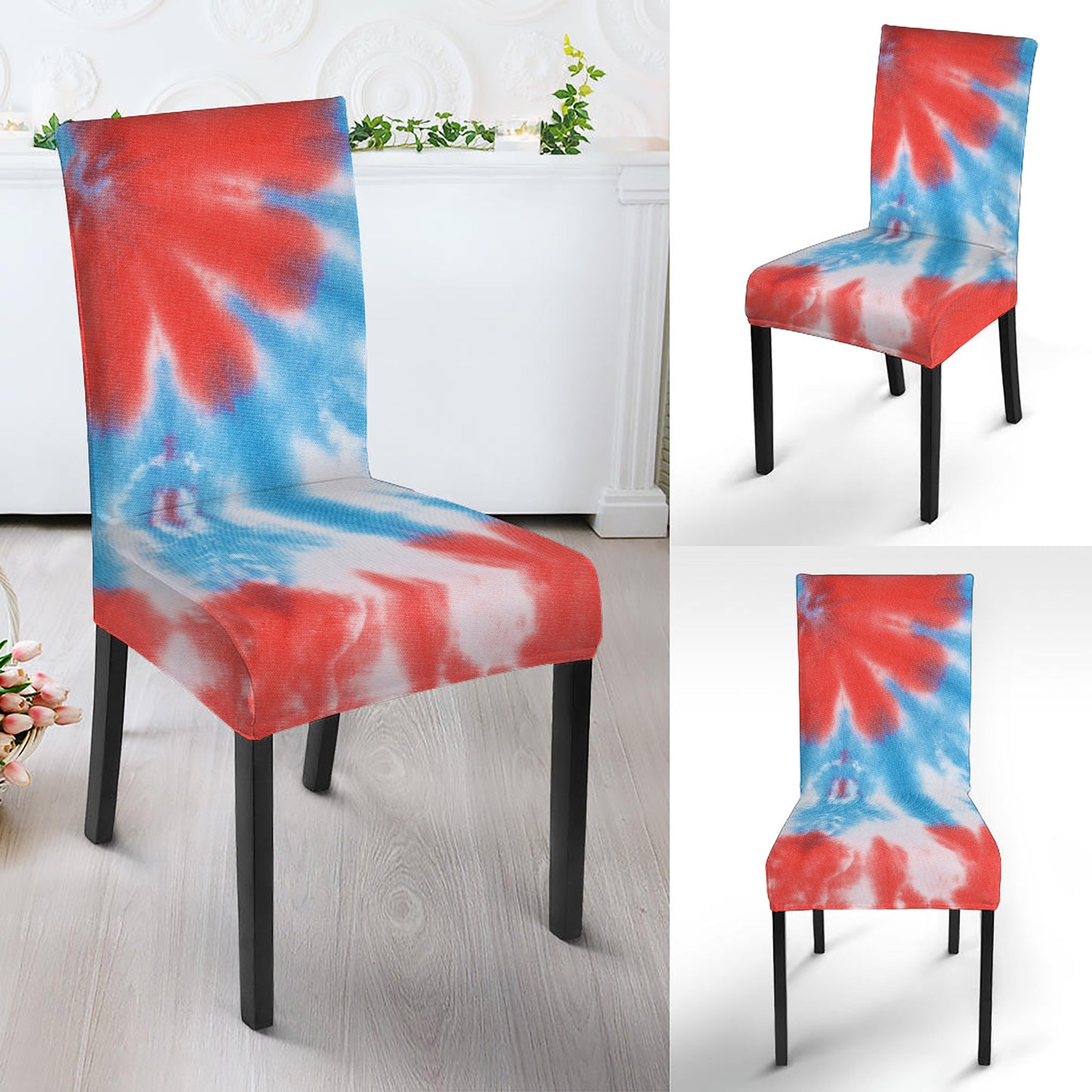 Orange And Blue Tie Dye Print Dining Chair Slipcover