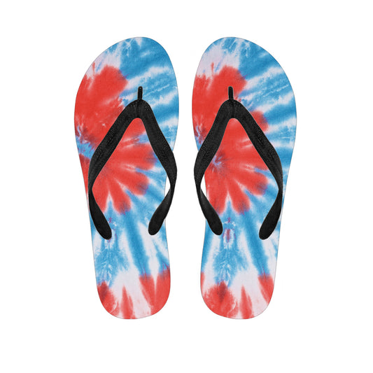 Orange And Blue Tie Dye Print Flip Flops
