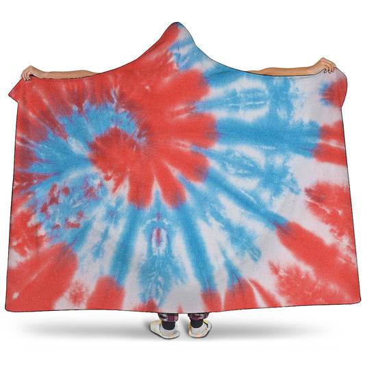 Orange And Blue Tie Dye Print Hooded Blanket