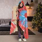 Orange And Blue Tie Dye Print Hooded Blanket