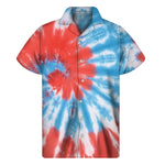 Orange And Blue Tie Dye Print Men's Short Sleeve Shirt