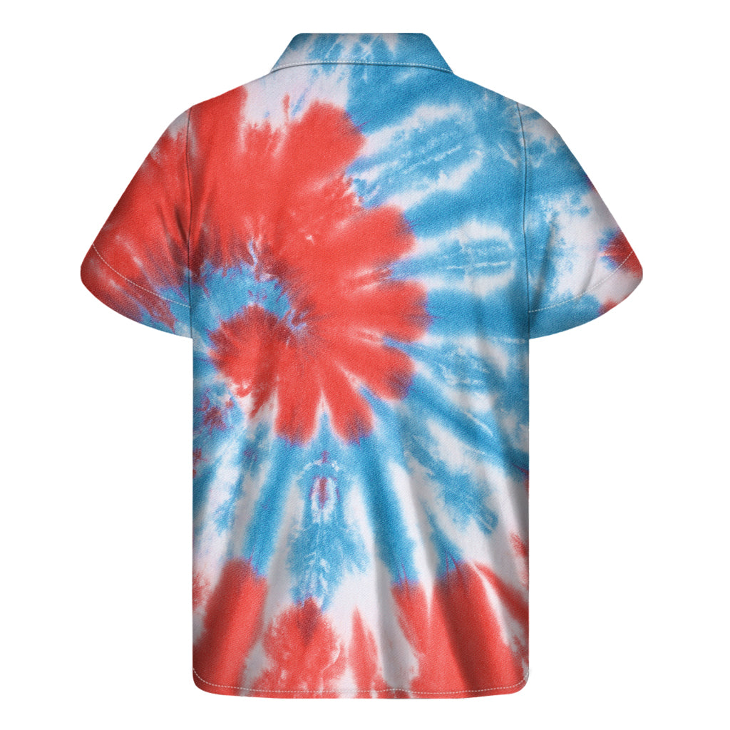 Orange And Blue Tie Dye Print Men's Short Sleeve Shirt